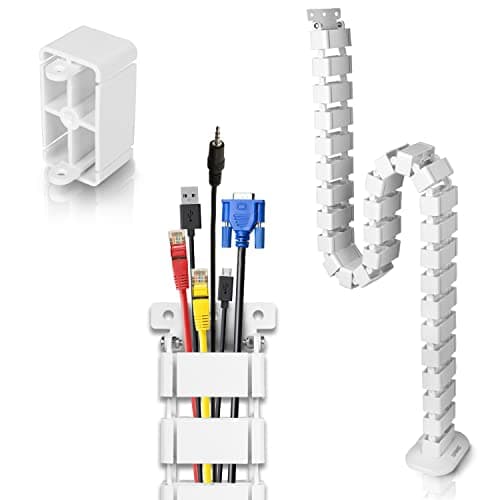 Image of Duronic Cable Management Spine CM1DM WE, Cable Snake for Standing Desk, Wire Tidy for Height-Adjustable Computer Workstations, Four-Channel Organiser for Office Tables, Holds 16+ Leads, 130cm - White