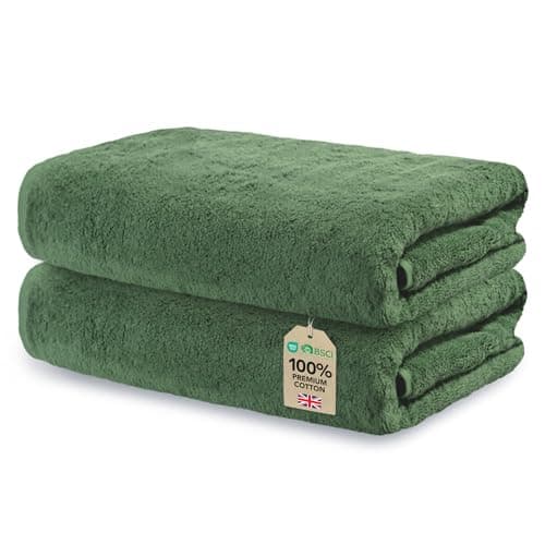 Image of Set of 2 Bath Towels 70x140 cm - Bath Sheet - Large Shower Towel - Premium 100% Turkish Cotton Towels - 500 GSM - Very Soft & Absorbent - Hotel Quality Towel - Oeko-TEX Certified - Ôhm - Fir green