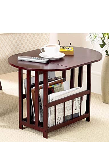 Image of Chums Solid Wood Drop Leaf Table with Magazine Rack Compact Foldable Space Saving Side Table for Living Room or Bedroom Mahogany