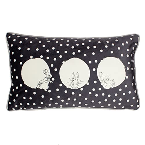 Image of Peter Rabbit Spot Me Polyester Filled Cushion – Reversible Monochrome Polka Dot Piped Pillow (Charcoal – 30x50cm)