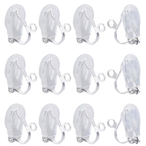 Image of Beebeecraft 1 Box 20Pcs Earring Clips 925 Sterling Silver Plated Clip-on Earrings Findings Non-Pierced Earring Settings with Loop and 20Pcs Earring Pads for DIY Earring Making Jewellery Hole 1.6mm