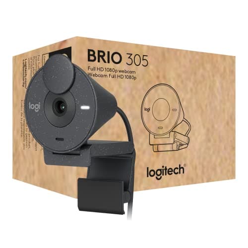 Image of Logitech Brio 305 Full HD webcam with auto light correction, mono noise reducing mics, privacy shutter, USB-C, works with Microsoft Teams, Zoom, Google Meet - Graphite