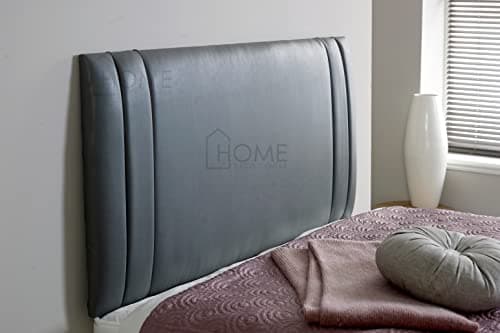 Image of CROWNBEDSUK Divan bed Denver Faux Leather headboard 26 inches high thick padding (Grey, 4FT6 (DOUBLE))