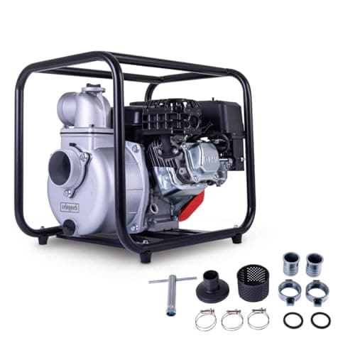 Image of Scheppach Petrol Water Pump PWP60 Garden Pump | Flow Rate 60,000 L/h | 4-Stroke Motor with 212 cm³ & 5.3 HP | Discharge Height 28 m | Suction Height 7 m | for Clear & Dirty Water | Low Oil Protection