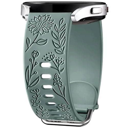 Image of Panda Bobo Sunflowers Engraved Strap for Reflex Active Series 4/5/6/7/9/10/12/13/14/15/16/23/26 Watch Strap Silicone Replacement Watch Band (Light Green)