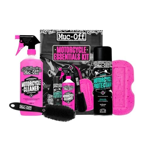 Image of Muc-Off Motorcycle Essentials Kit - Cleaning Bundle with Nano Tech Motorcycle Cleaner, Protectant Spray, Wheel & Component Cleaning Brush, Sponge and Storage Tote