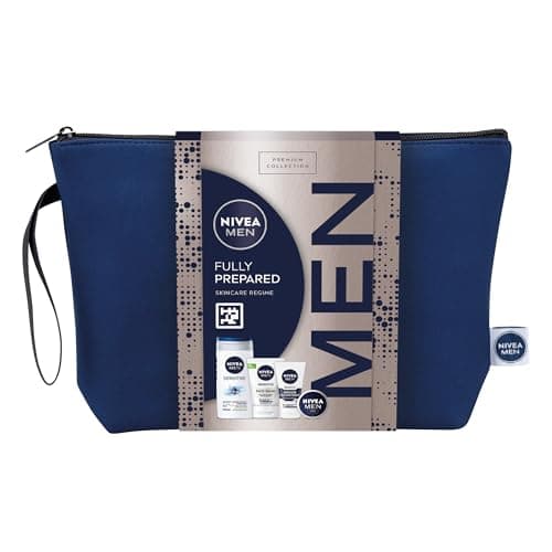 Image of NIVEA MEN Fully Prepared Gift Set (5 Products), Men's Skincare Gift Set with Shower Gel, Face Wash, Moisturiser, Creme, and Washbag, Perfect for Christmas or Birthdays