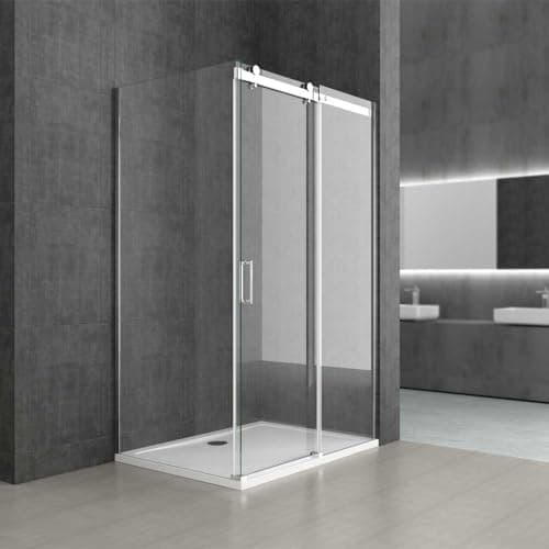 Image of Durovin Bathrooms 1000 x 800mm Sliding Door L Shape Rectangular Frameless Shower Enclosure - 8mm Safety Clear Glass