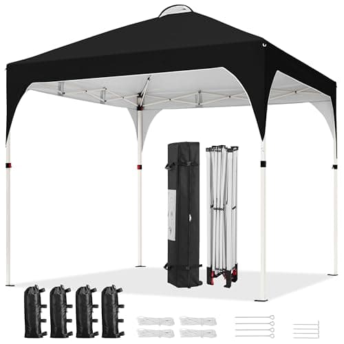 Image of Yaheetech Pop Up Gazebo, 2x2m Instant Foldinng Shelter with Wheeled Bag, 4 Sandbags, 4 Ropes, 8 Stakes, Metal Frame, Adjustable Height, Top Air Vent, Black