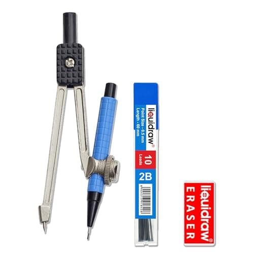 Image of Liquidraw Metal Compass & 0.5mm 2B Pencil Set | Ideal for Maths & Geometry | School Student Essential | Professional Quality, Great for Technical Drawing | Smooth & Accurate Radius Adjustment