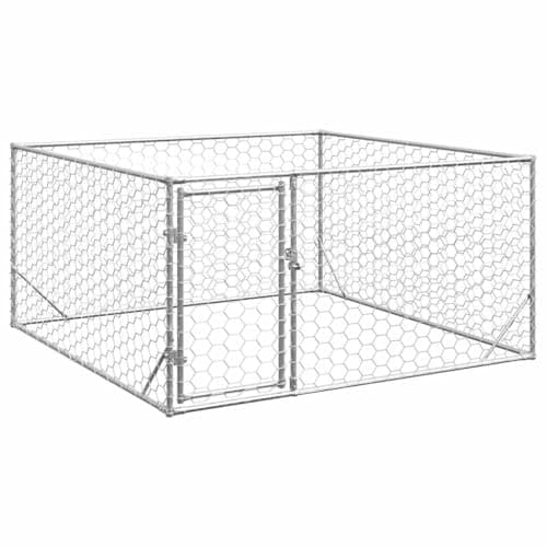 Image of vidaXL Galvanised Steel Outdoor Dog Kennel with Door - 2x2x1 m Silver