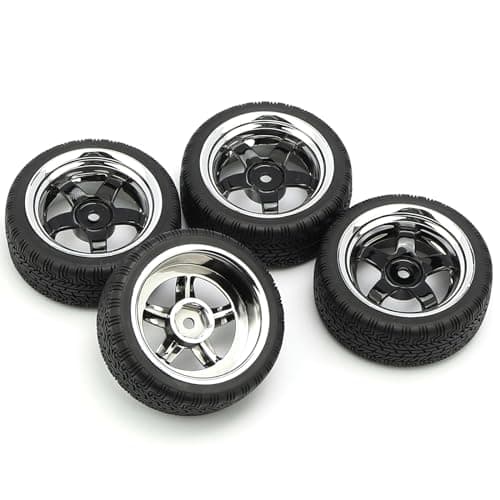 Image of Pxyelec 4 Pcs Black 1/10 Scale Off Road Car RC Tyre Tires Plating Wheels 5 Spoke for HSP HPI Racing Car