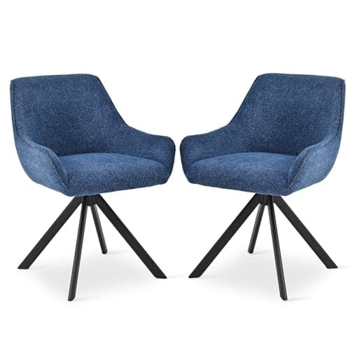 Image of Goeurvant Dining Chairs Set of 2 with Armrests, 360° Swivel Chairs, Kitchen Chair with Metal Frame and Backrest for Dining Room, Living Room, Office, Blue-Chenille