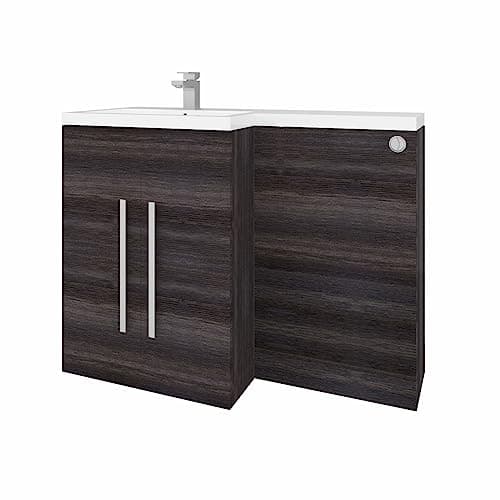 Image of Aquariss 1100mm L Shape Left Hand Combination Vanity Unit Furniture Storage Grey Sink Unit & BTW Toilet Unit - Flat Packed