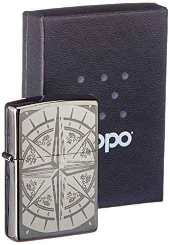 Image of Zippo - Windproof Lighter, Compass, Black Ice, Laser/Auto Engrave, Refillable, Reusable, Windproof Design, Gift Box, Made in the USA