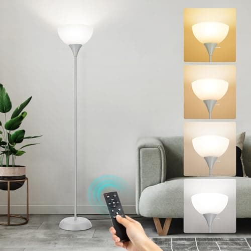 Image of OUTON Dimmable Upligther Floor Lamp with Remote Control, 3000K-6000K Adjustable Color Temperatures, Bulb Included, 1H Timer, LED Bright Tall Torchiere Standing Lamp for Living Room, Bedroom, Office