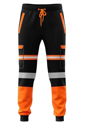 Image of kraftd Men’s Hi Vis Viz Work Trousers Jogging Bottoms Reflective Joggers Sweat Pants Safety Joggers High Visibility Combat Trouser Workwear Jogger (Black/Orange, XL)