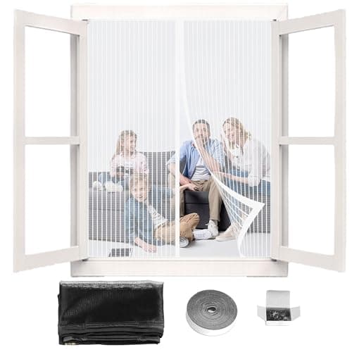Image of Magnetic Window Screen Small 140 x 114 cm Reinforced Mesh Curtain Entry Door Mesh Without Drilling Keep Insects Out for All Kinds of Window, White