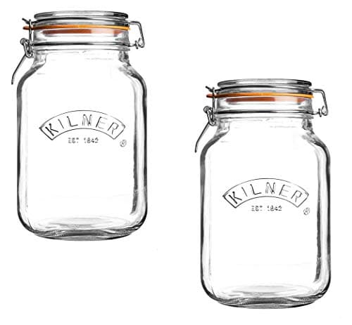Image of Kilner Square Glass Top Jar with Rubber Seal and Stainless Steel Clip, 1.5 Litre - 2 Pack