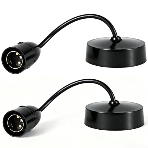Image of HARPER LIVING B22 Ceiling Pendant Light Fitting Set of 2, 6 Inch (150mm) Black Plastic Lamp Holder, DIY Pendant Light Base for Kitchen Island Living Room Bedroom Dining Room, Indoor Lighting Fixture