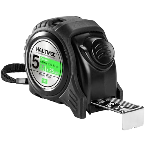 Image of HAUTMEC 5m Tape Measure Metric & Imperial Measuring Tape, Auto-Lock with Nylon Coated Blade & Rubber Case, for Construction, woodworking, DIY HT0100