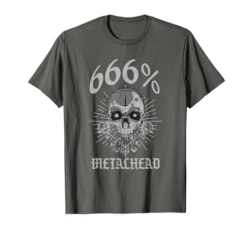 Image of 666% Metalhead | Skeleton | Heavy Metal Head Rock T-Shirt, Men, Asphalt Grey, 3X-Large