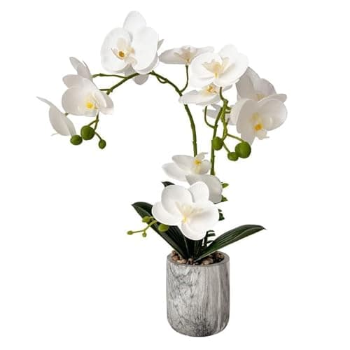 Image of Wenhuidr Fake Orchids Flowers in Pot Bendable Faux Orchids Artificial Flowers Washable Silk Orchid Phalaenopsis Decor for Home Wedding Table Centerpiece Bathroom Office (1 pot white)
