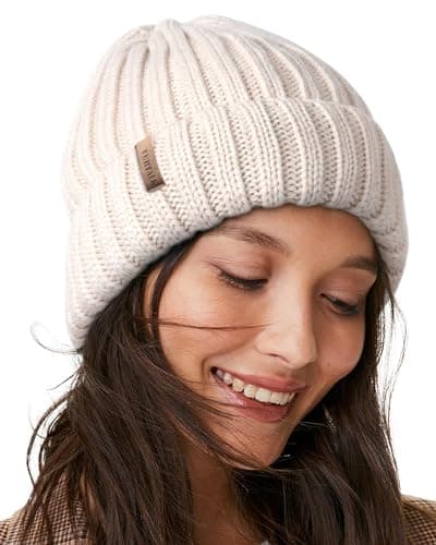 Image of FURTALK Womens Slouchy Winter Knit Beanie Hats Chunky Hat Bobble Hat Ski Cap Beige