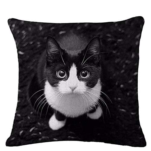 Image of Pengyu Lovely Cat Print Linen Pillow Case Cushion Throw Cover Home Sofa Cafe Decor,Black,45 x 45 cm