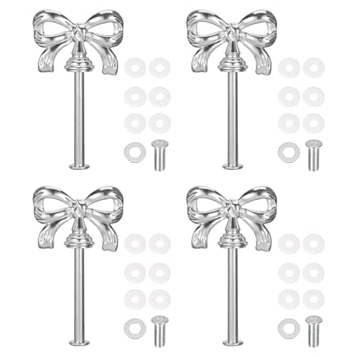 Image of sourcing map 4 Set 1-Tier Cupcake Stand Hardware Handles, Zinc Alloy Cake Plate Stand Handle Fittings with Screws for DIY Making Fruit Plate Cake Stand, Bow-Knot Silver