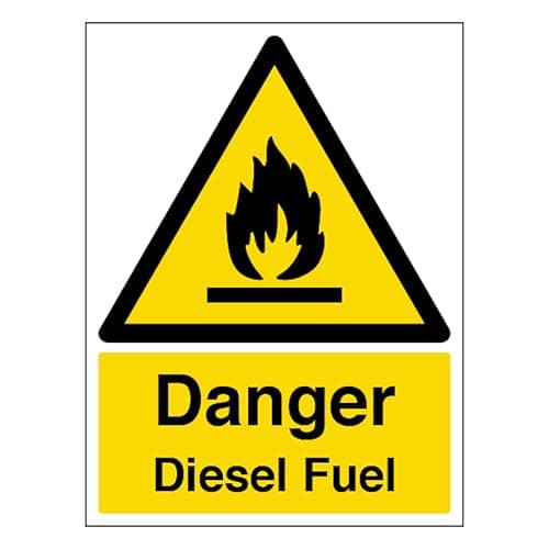 Image of V Safety Danger Diesel Fuel Warning - Portrait 150 x 200 mm - Self Adhesive Vinyl Safety Sign