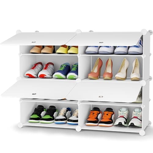 Image of HOMIDEC Shoe Storage, Oversized 2 x 4 Tier Shoe Rack Organiser to 16 Pair Shoes, Multifunctional Dust-proof Shoe Storage Cabinet for All Kinds of Shoes, Books, Toys and Clothing