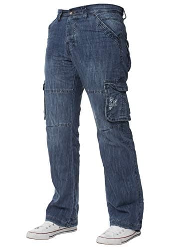 Image of ENZO Mens Designer Cargo Combat Jeans Denim Pants All Waist Sizes (38W x 32L, Mid Stonewash)