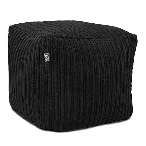 Image of rucomfy Ivory Corduroy Cube Footstool - Machine Washable Bean Bag Pouffe for Living Room Footrests and Extra Lounge Seating - 38x38x38cm (Black)