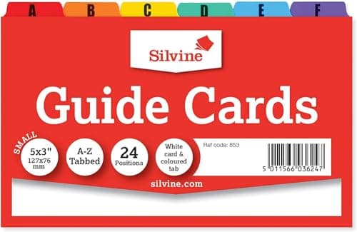 Image of Silvine 5x3 Guide Cards in Plain White, Tabbed A-Z. Ref 853 (126 x 76mm)