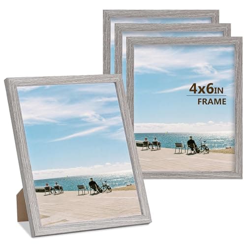 Image of LYYYYX 6x4 in Picture Frame 4 Pack Grey Wooden Photo Frame,With Acrylic Glass,Stand Tabletop Wall Hanging Poster Frame For Display, Landscape