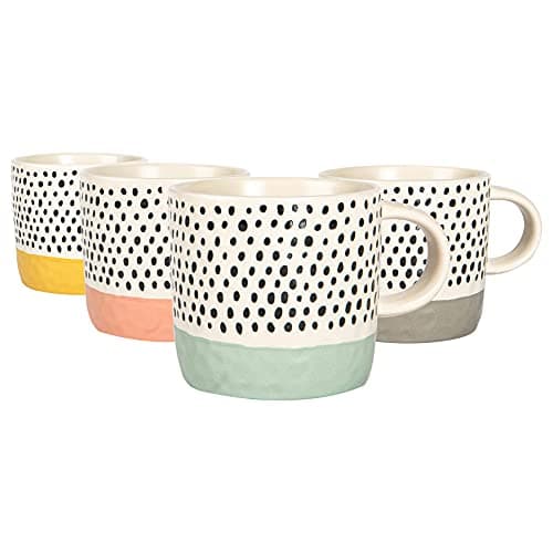 Image of Nicola Spring Ceramic Coffee Mugs Set - 385ml - 4 Colour Dipped Dots Stoneware Coffee Cups Dishwasher & Microwave Safe Large Tea Mugs for Hot Drinks, Hot Chocolate, Tea