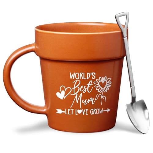 Image of VELENTI Plant Mug With Metallic Shovel Ornament - Lover Gifts for Women, Men - Birthday and Mother's Day, Christmas