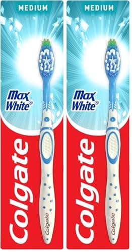 Image of Colgate Max White Manual Toothbrush - Teeth Whitening Toothbrush - Unique Polishing Star - Helps to Remove Surface Stains - Helps to Reveal Natural Whiteness of Teeth (Pack of 2)