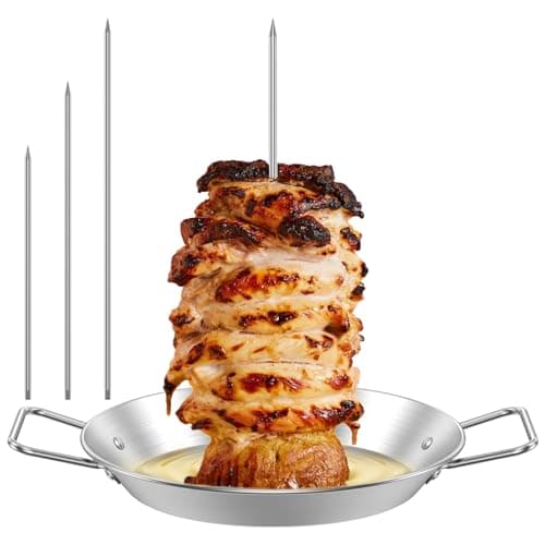 Image of Stainless Steel Vertical Skewer Grill Rack Stand with 8/10/12 Inch Removable Spikes for Whole Chicken, Fish, Sausage, Steak