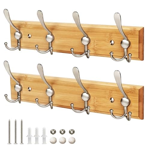 Image of GlazieVault Coat Hooks for Wall - Stainless Steel Coat Racks (2 Pack) - Heavy Duty Coat Hook Wall Mounted - Premium Design Rust Free Coat Hanger for Clothes (Wooden Nickel)