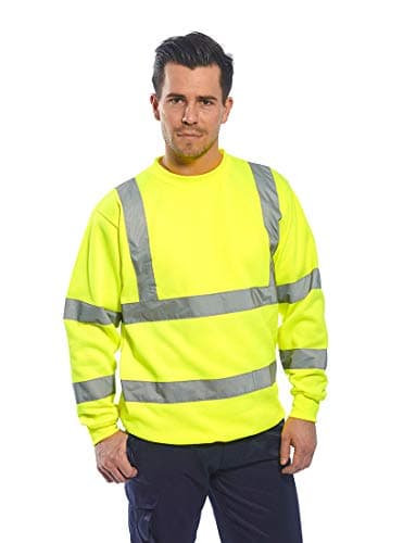 Image of Portwest B303 Men's Comfort Hi-Vis Long Sleeve Sweatshirt - Lightweight Reflective Class 3 Safety Security High Viz Workwear, Yellow, M