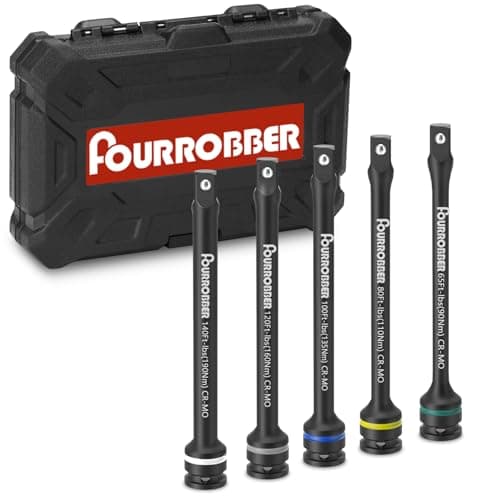 Image of Fourrobber 1/2" Drive Torque Limiting Extension Bar Set, 5-Piece Lug Nut Torque Stick Set with Color-Coded 90-190NM Torque Sticks
