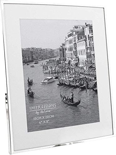 Image of Impressions narrow silver plated 6" x 8" photo frame with white mount boarder