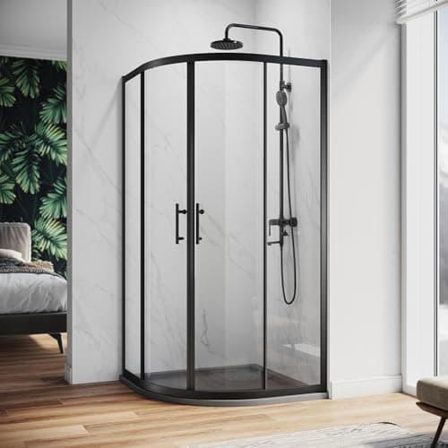 Image of ZANOFIRA 1000 x 800 x 1850mm Black Quadrant Shower Enclosure 6mm Safety Tempered Clear Glass Corner Entry Cubicle Double Curved Sliding Glass Door Reversible for Wet Room Modern Bathroom
