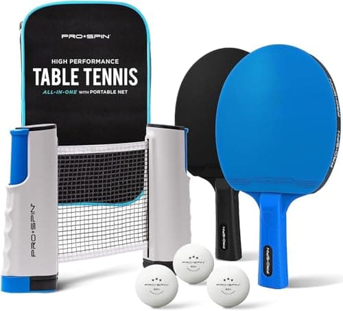 Image of PRO-SPIN Portable Table Tennis Set | Premium All-in-One Kit with Retractable Table Tennis Net for Any Table, Bats, 3-Star Ping Pong Balls & Storage Case (2-Player Set, Ultra-Comfort Paddles)