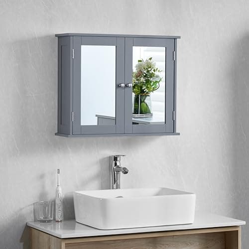 Image of Bath Vida Priano 2 Door Bathroom Wall Cabinet | Grey | Space-Saving Storage | 60H x 60W x 15D cm | Adjustable Shelf | Modern Wooden Cupboard Unit