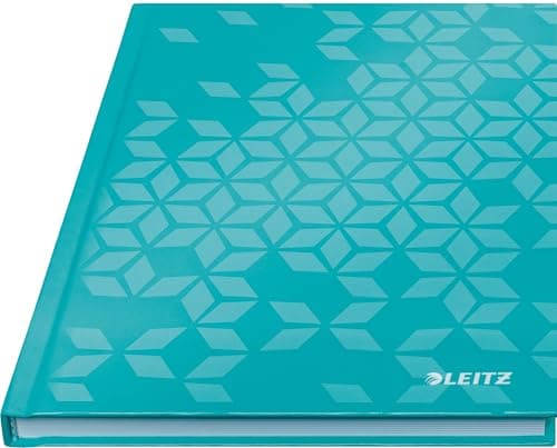 Image of Leitz WOW Notebook A5 Lined, Hardcover, 160 Pages, 80 Sheets of FSC-Certified Paper (80 g/m²), Laminated Cover, Thread Binding, For Office, School or as a Diary, Ice Blue, 46271051