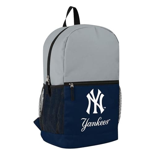 Image of FOCO MLB Officially Licensed Baseball Team Color Primary Logo 2 Tone Big Logo Color Block School Bag Travel Backpack, New York Yankees, One Size, Daypack Backpacks