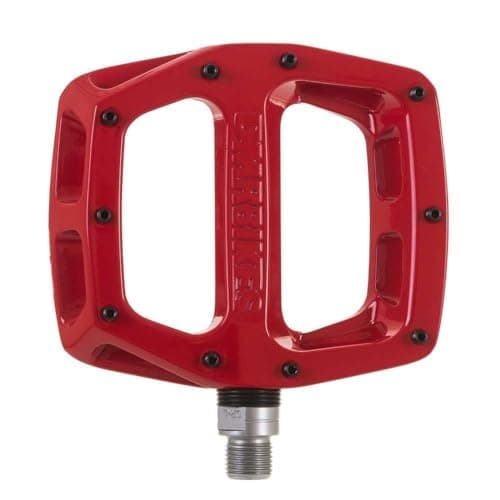 Image of Dmr V12 Flat MTB Pedals - Red/Mountain Biking Bike Bicycle Cycling Cycle Wide Platform Dirt Jump Trail Enduro Freeride Downhill Grip Nylon Part Riding Ride Cro-mo Axle Pair Sticky Pin